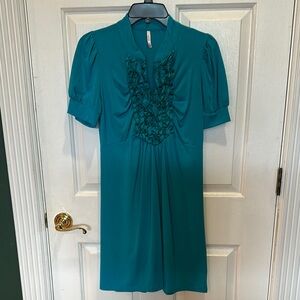 Teal Ruffle-Front Women's Dress size Medium